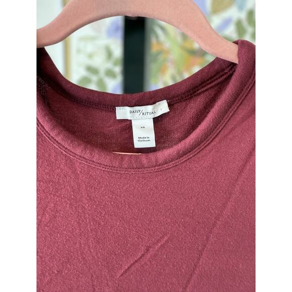 Daily Ritual Supersoft Terry Short-Sleeve Tie-Front Midi Dress Maroon Womens XS - Picture 10 of 10